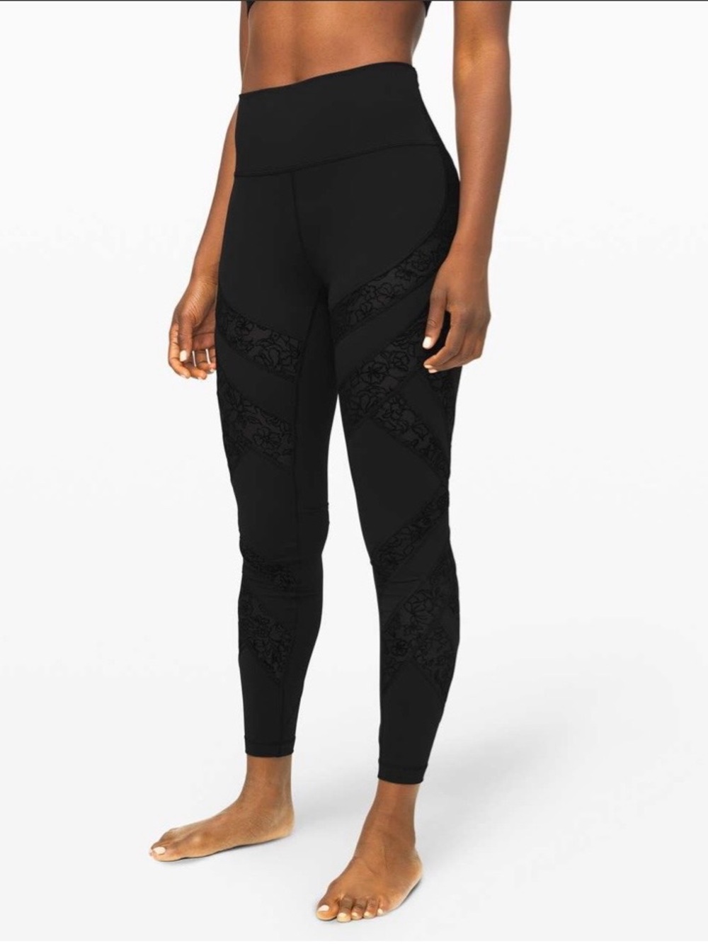 lululemon wunder under size 10 athletica Black Lace-Panel High-Rise Leggings